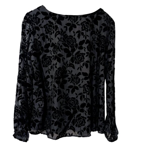 DREW Womens Top Size Small Black Burnout Velvet Blouse Long Sleeve - Picture 5 of 9